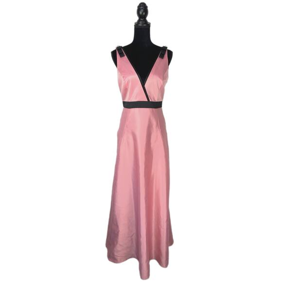 BARBIECORE Satin Gown - Long Pink & Black Prom Dress - Formal Glam - Size 6 - Picture 1 of 7
